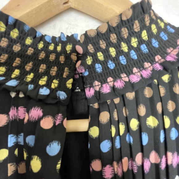 Nanette Lepore Multicolor Polka Dot Smocked High Neck Dress Size 10 - Picture 8 of 11